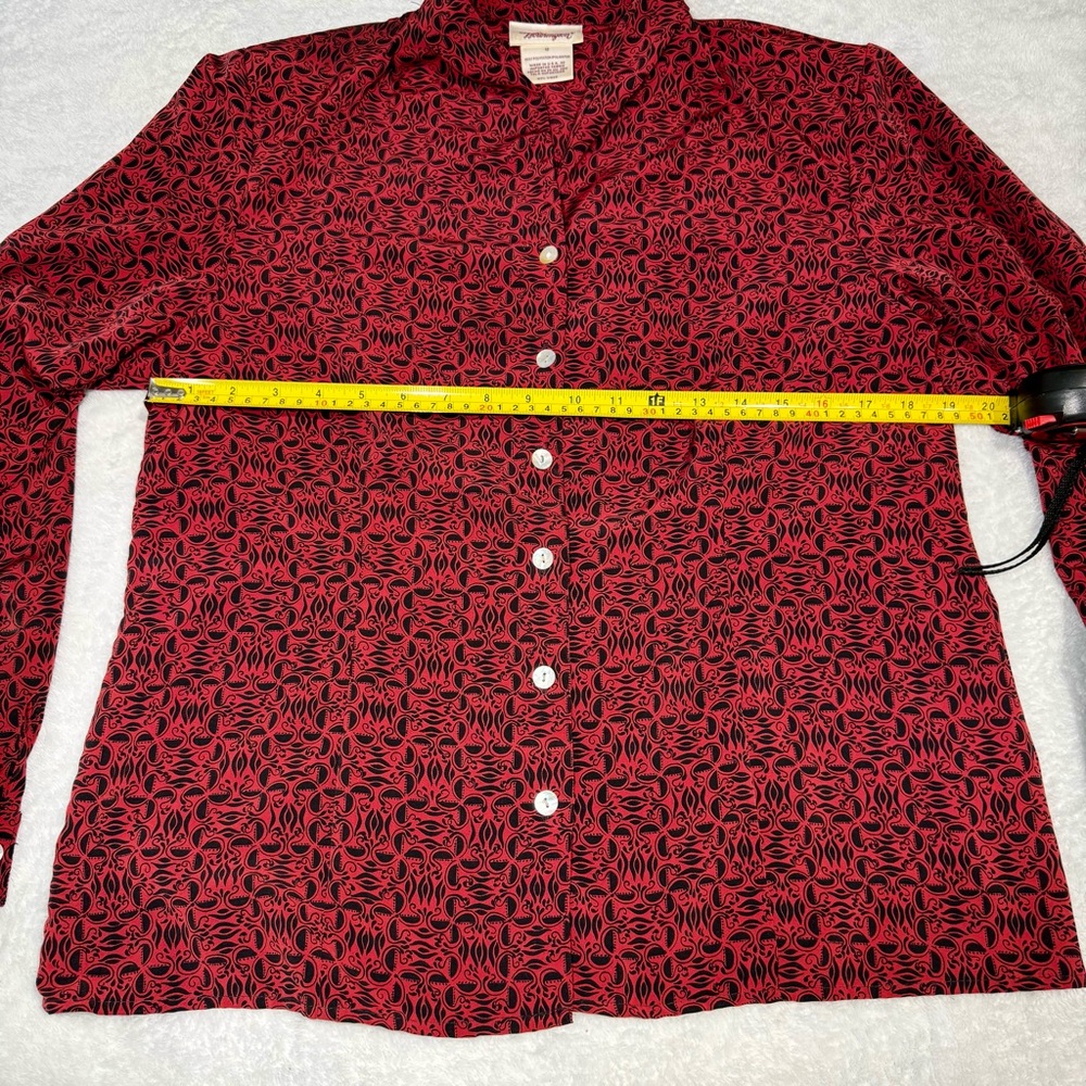 Vintage 90s Worthington Red Black Abstract Button‎ Blouse - Picture 6 of 7